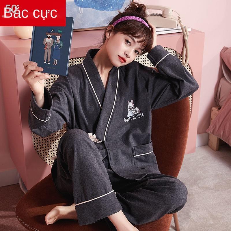 Bắc Cực Bộ đồ ngủ kimono Nhật Bản cho phụ nữ mùa xuân và thu dài tay bằng vải cotton rộng rãi dễ thương Dịch vụ giam