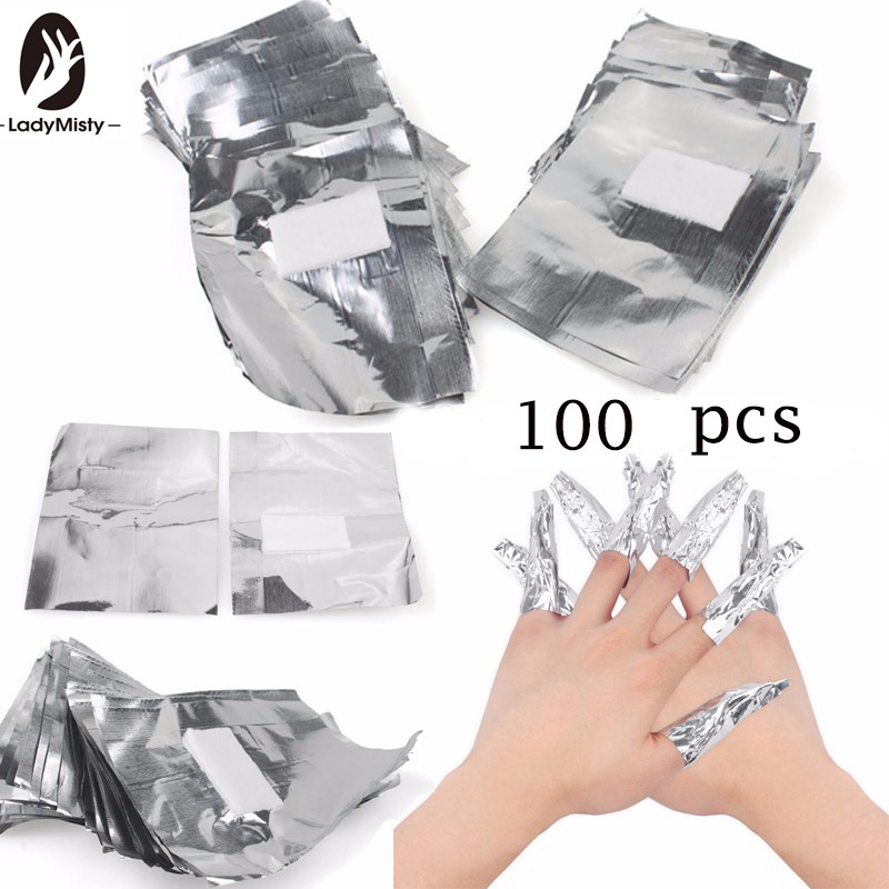 Bộ 100 Khăn Lá Nhôm Tẩy Sơn Móng Tay