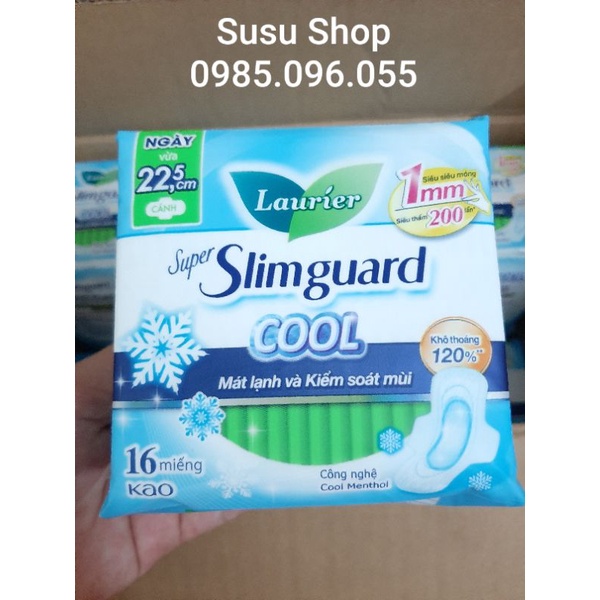 Băng Vệ Sinh Laurier Slimguard Cool 16 miếng Mát Lạnh Kiểm Soát Mùi Siêu Mỏng Cánh 22,5cm