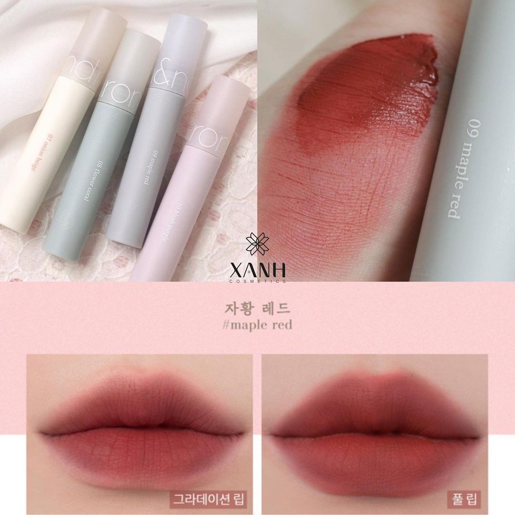 Son kem lì, siêu mịn môi Romand HanBok See Through Matte Tint 07 Onion Beige,08 Flower Coral,09 Maple Red,10 BlushPurple