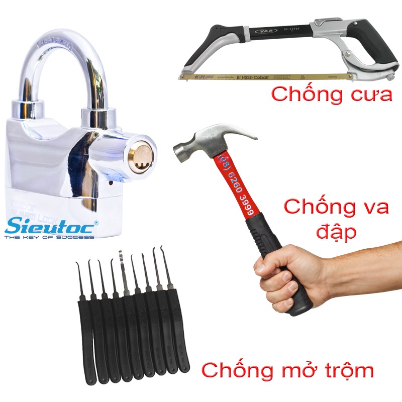 khóa chống trộm có chuông báo động công nghệ hoa  kì cao cấp