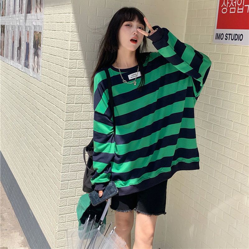 Áo sweater Dáng Rộng Họa Tiết Kẻ Sọc Thời Trang Mùa Thu Hàn Quốc 2022 Mới