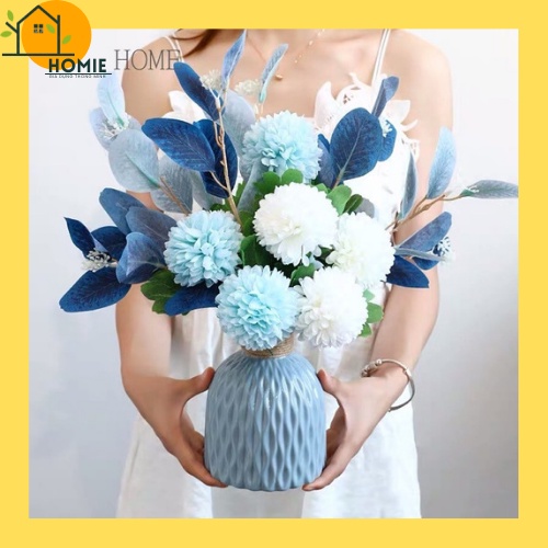 Hoa giả Địa Trung Hải Tông Xanh Trắng Trang Trí Phòng Khách, Phòng Ngủ, Phòng Làm Việc