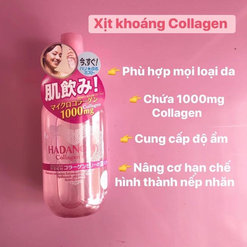 Xịt khoáng Hadanomy Collagen Mist 250ml Nhật Bản Chính Hãng