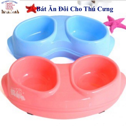 BÁT ĂN ĐÔI CHO CHÓ MÈO THÚ CƯNG Hình cong Chất liệu nhựa Dài 22cm Có thiết kế chống trượt