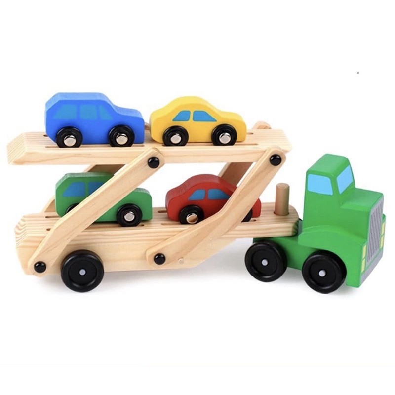 Đồ Chơi Mô Hình Xe Tải Chở 4 Ô Tô Con 2 Tầng Bằng Gỗ Cho Bé