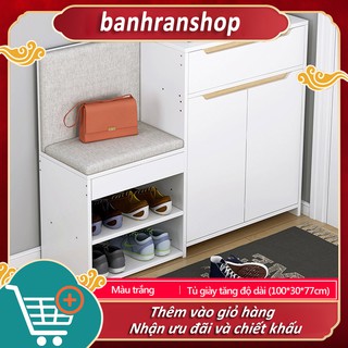 Tủ giày nhiều ngăn nhiều tầng có ngăn kéo kèm đệm ghế êm ái ngồi thay giày tiện lợi FU207