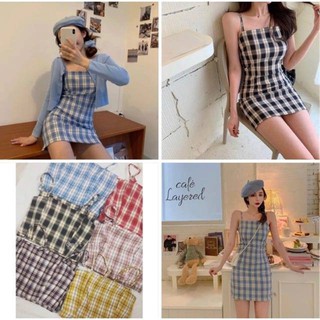 VÁY 2DÂY KẺ CARO NỮ/ ĐẦM NỮ 2 DÂT HOT TRENDY, DÂY QUAI CHỈNH SAU KHÓA LƯNG