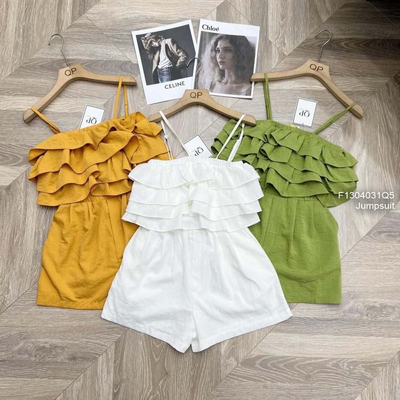 Jumpsuit short ngực phối bèo tầng 2 dây hàng QC j1204