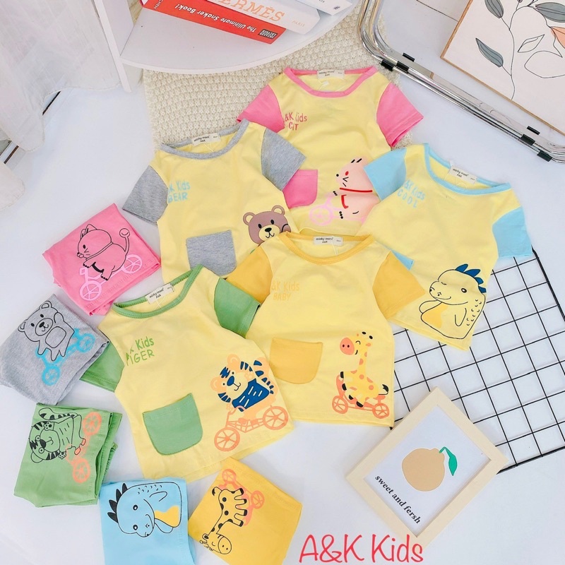 Đồ bộ thun cotton cho bé gái bé trai, vải loại 1 hình in chắc chắn không bong khi giặc