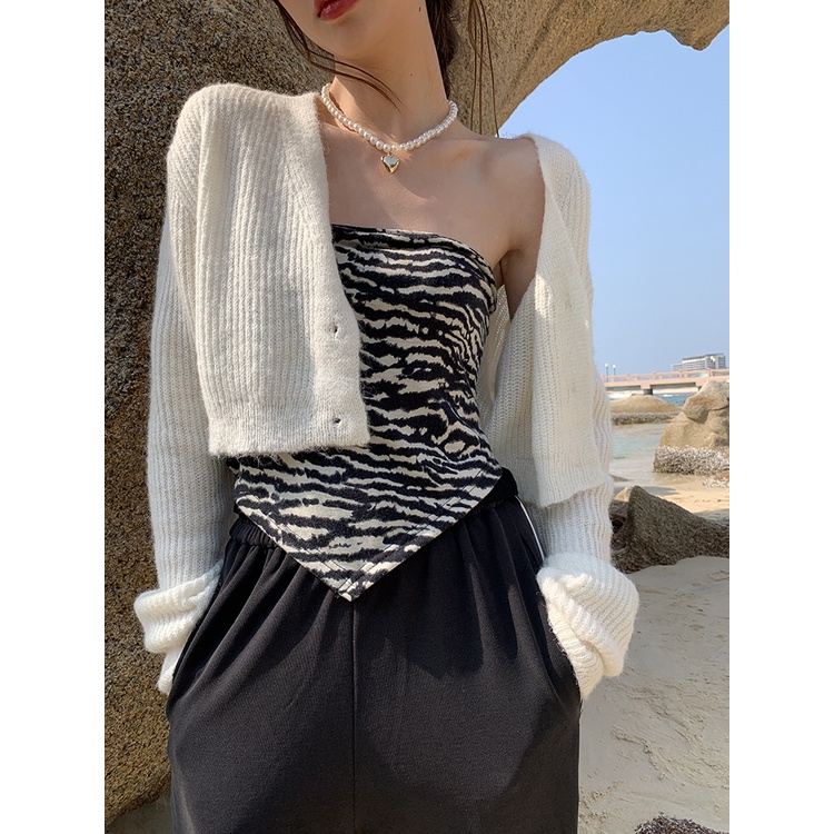 DUNEA Áo Ống In Họa Tiết Ngựa Vằn Thời Trang Nữ Cá Tính