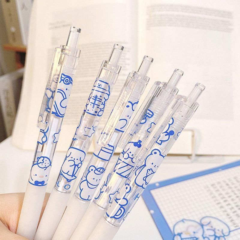 Enjoymore Bút Bi Cute Basic Trắng Hình Gấu Dễ Thương Ngòi Bấm Mực Gel Học Sinh Màu Xanh Viết Bi Nước Muji