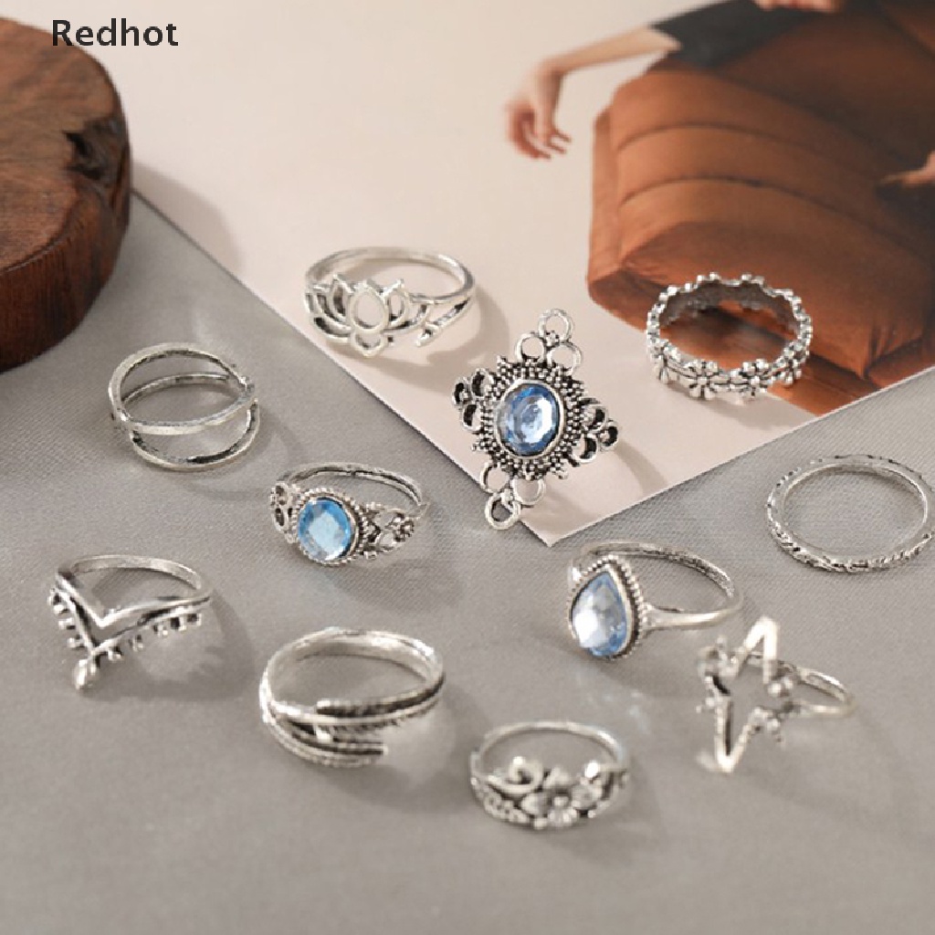 Bộ 11 Nhẫn Đeo Đốt Ngón Tay Đính Đá Phong Cách Retro