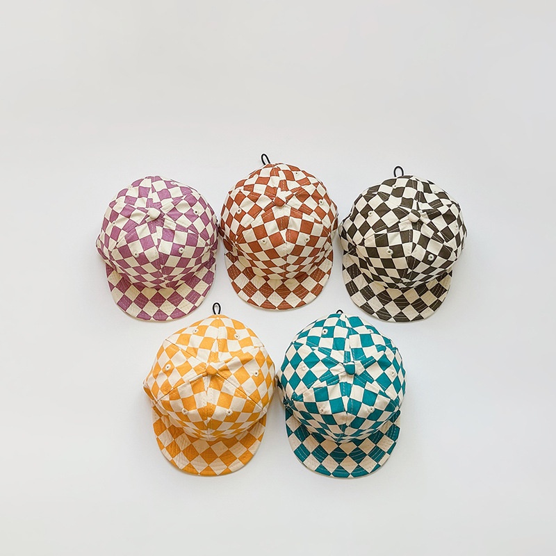 Baby Hat Thin Checkerboard Adjustable Short Eaves Kids Baseball Cap