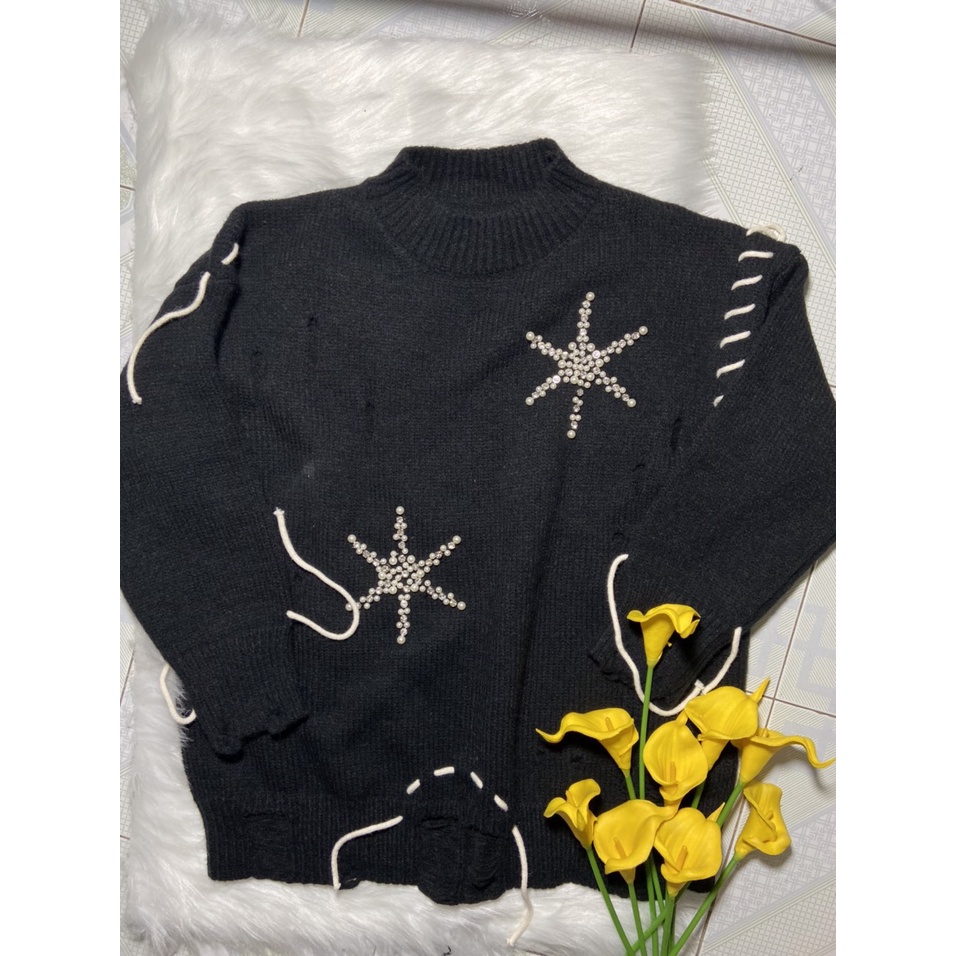 Hàng Sẵn_Áo len dệt kim dáng rộng khí chất tiểu thư