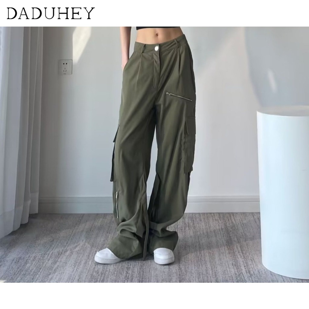 DaDuHey Men's and Women's Loose Multi-Pocket Zipper Overalls American Street Trendy Cool Casual Straight Pants