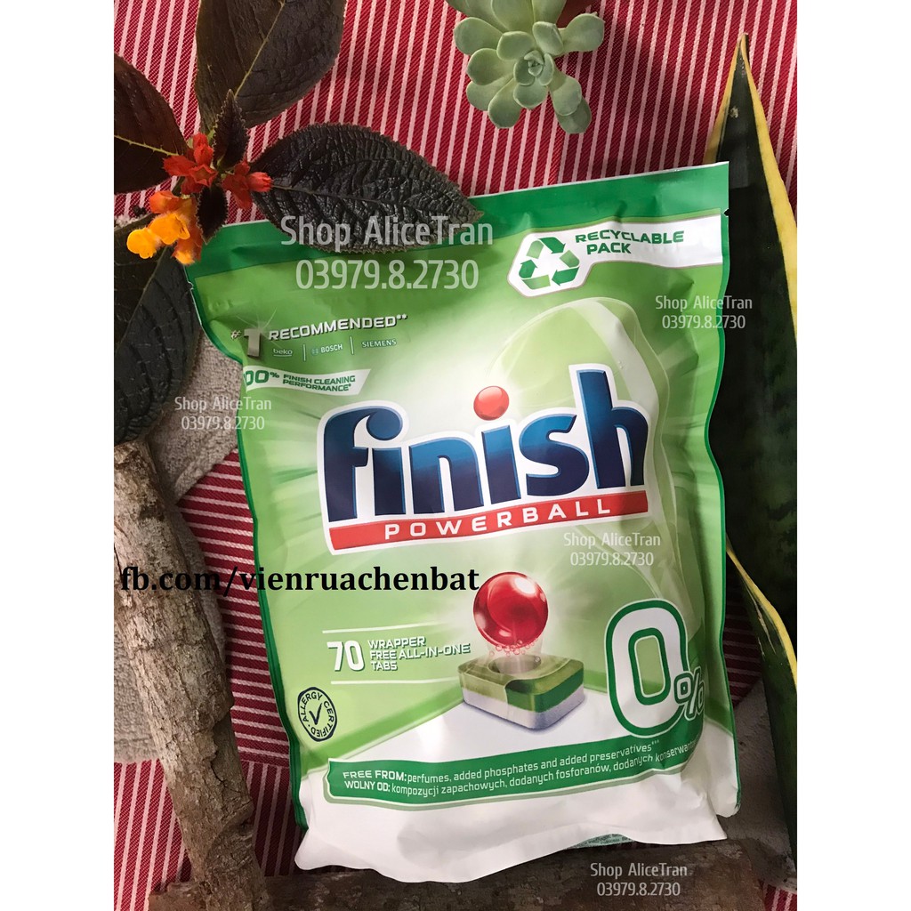 Viên rửa chén bát Finish Eco 0% - All In 1 Max - 70 viên (dùng cho máy rửa chén bát)