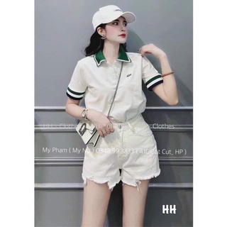 Áo thun nữ có bâu/ áo thun bâu xanh rêu/ áo nữ phom rộng có bâu