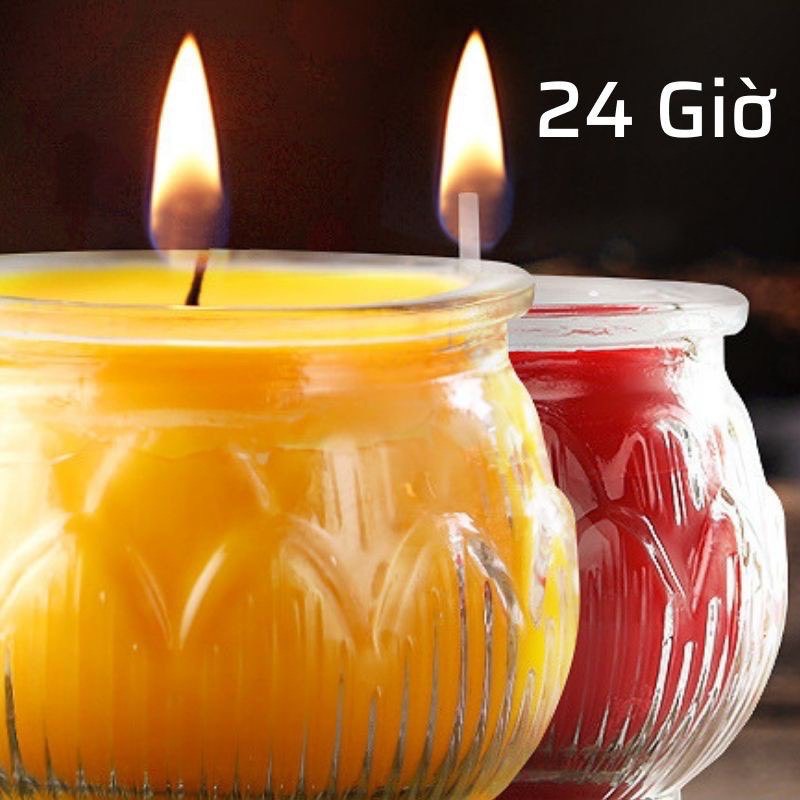 1 cặp nến hoa sen 24h / 1 ngày - nến bơ xinxin hong chuẩn hũ thủy tinh hoa sen