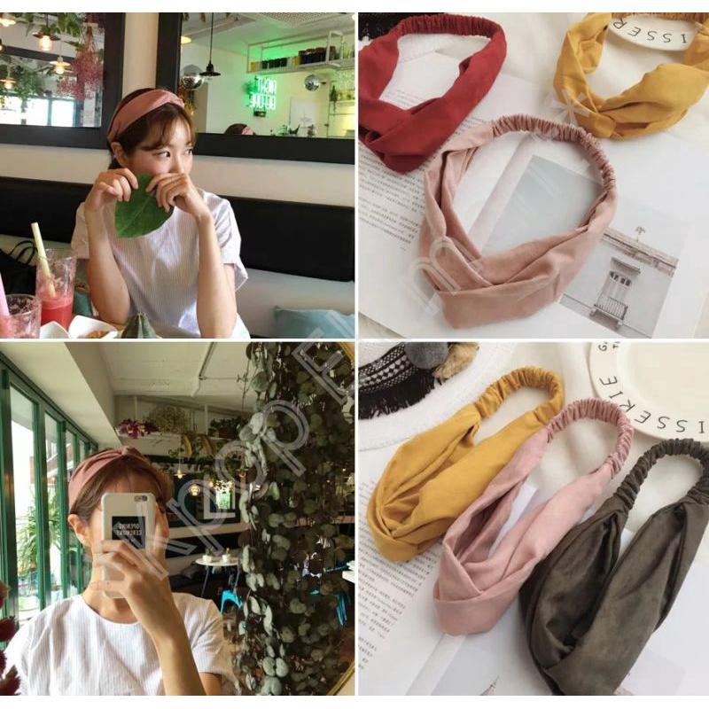 Phong cách cổ điển Hàn Quốc Turban Bandana Kẻ sọc
