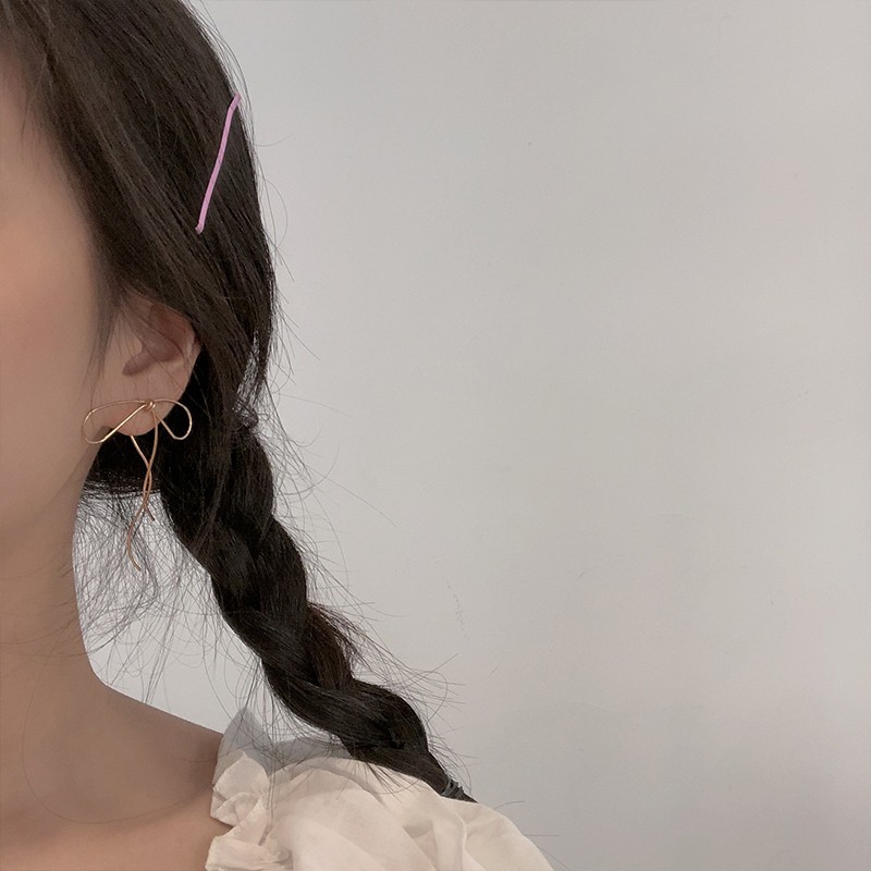 1 Đôi Khuyên Tai Kim Loại Dáng Dài Đính Nơ Thanh Lịch