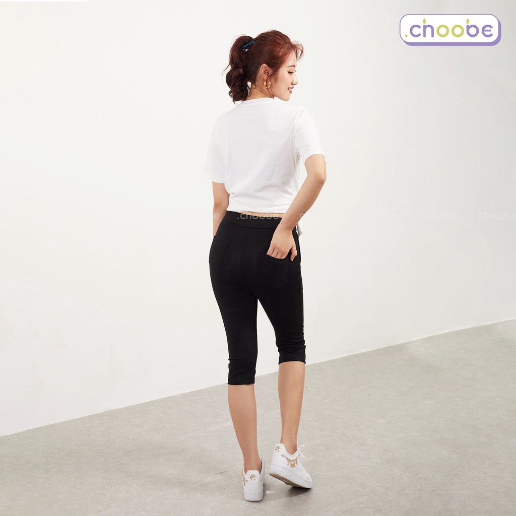 Quần legging nữ lửng Choobe thun cạp cao biker dáng ngố qua gối kiểu ôm lưng thun bigsize tập gym yoga Q51