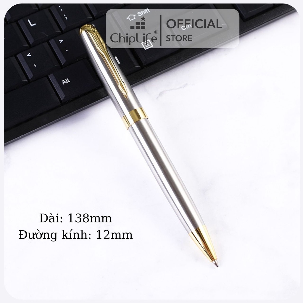 Bút Ký Khắc Tên IM CHIPLIFE Bạc Viền Vàng IM010B - Ngòi 0.7mm mực xanh