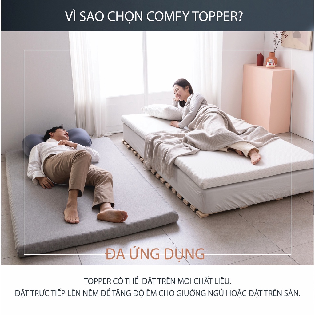 Nệm Tăng Tiện Nghi Comfy Topper Hàn Quốc 140x200x8cm - Tấm làm mát và tăng độ êm cho nệm