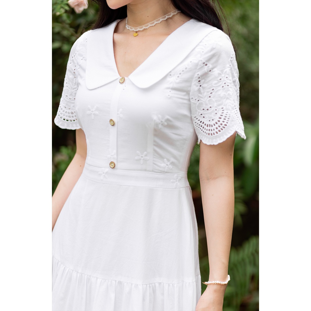 Váy thiết kế Her25 Váy trắng cổ V dáng xoè