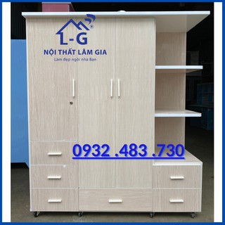 Tủ nhựa đài loan quần áo có kệ Cao 1m7 Ngang 1m45 Sâu 45cm màu kem Lâm Gia