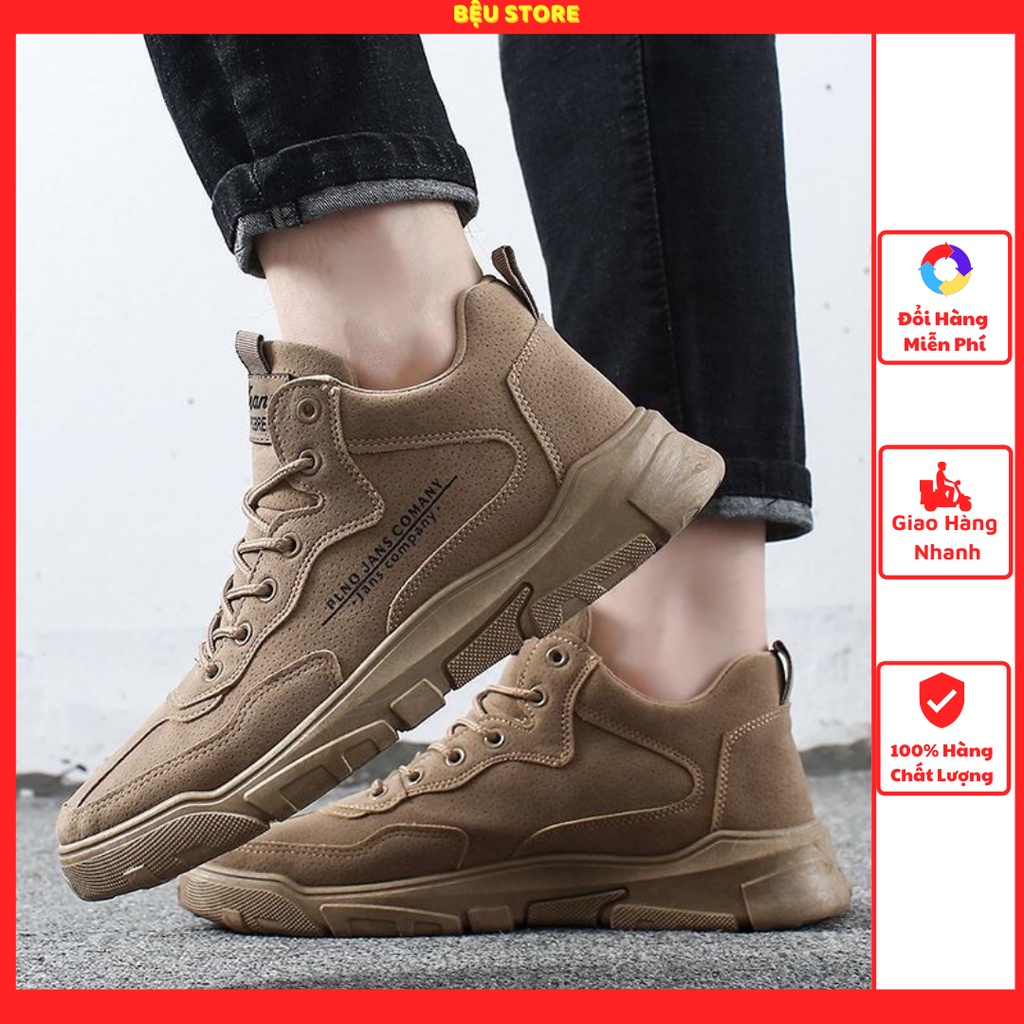 Giày Sneaker Da Lộn FREESHIP Giày da nam nhập khẩu chất liệu da lộn đen cao cấp -Kiểu dáng cổ lửng phong cách hàn quốc