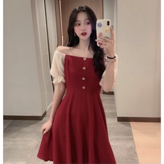 Vl45 - váy suông phối tay be