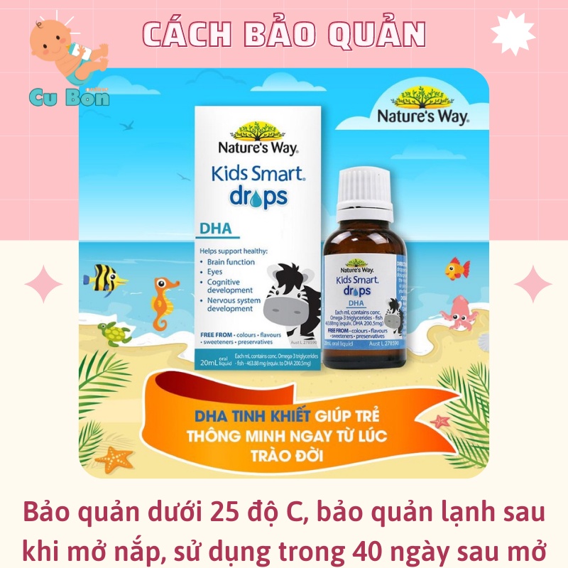 DHA Nature Way Kids Smart Drops DHA dạng giọt 20ml cho bé từ sơ sinh thông minh lanh lợi đôi mắt khoẻ mạnh