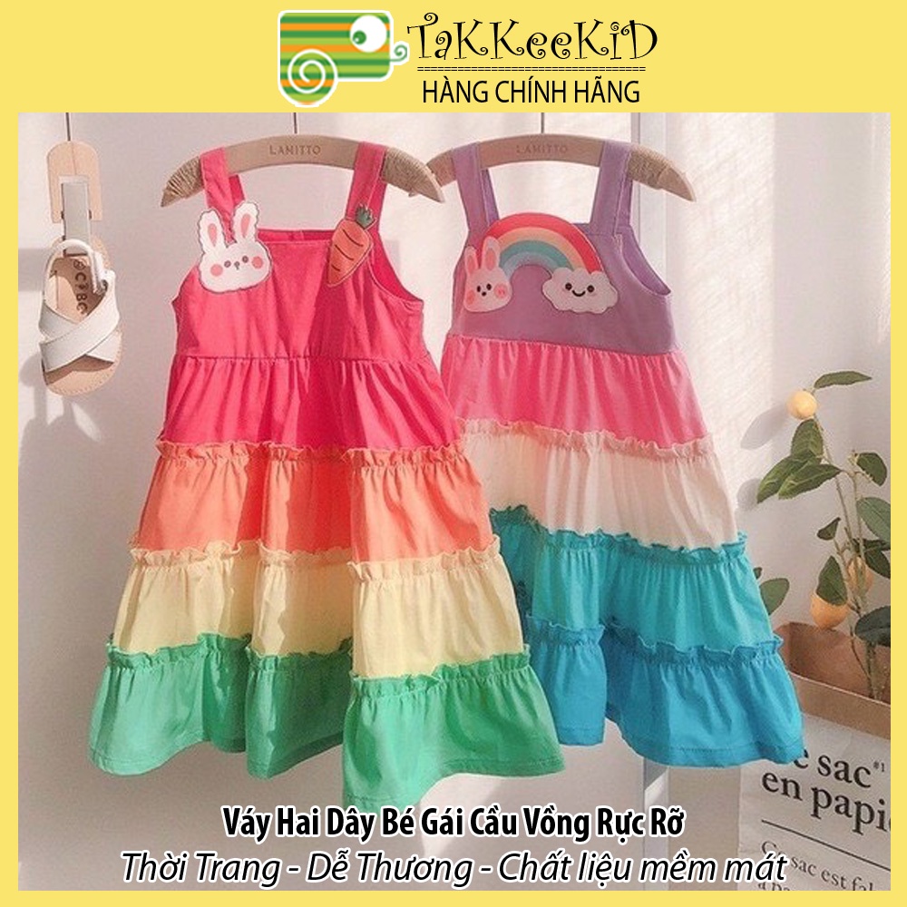Váy Hai Dây Cầu Vồng Bé Gái Váy Xòe Cho Bé Gái Cực Đáng Yêu