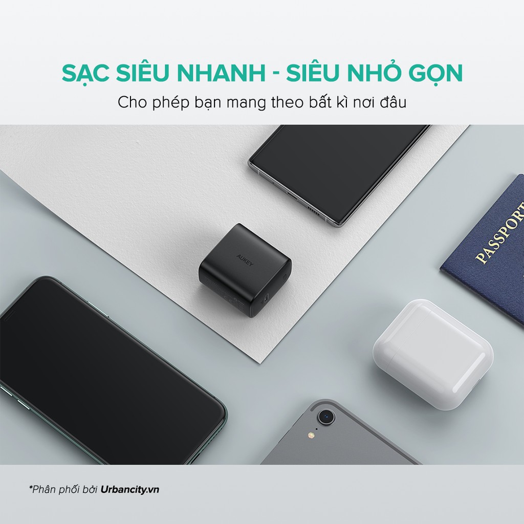 Combo Aukey Cốc Sạc Nhanh PA-F1S Type C 20W + Cáp C To Lightning Siêu Bền CB-CL - Hàng Chính Hãng