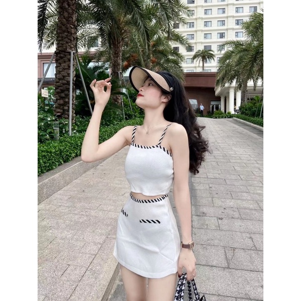 SET ÁO 2 dây viền vằn siêu xinh ( ảnh tự chụp 100%)