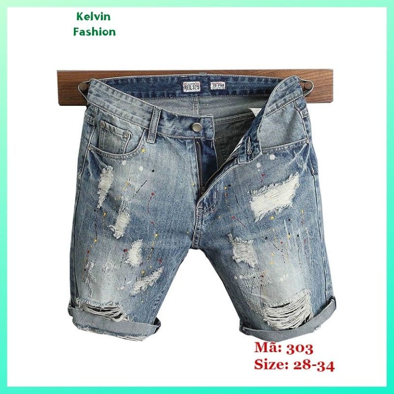 Quần Sọt Nam Đẹp 💎FreeShip💎 Quần Short Jean Nam mẫu mới chất bò co giãn phối rách kiểu thời trang Kelvin Fashion - QS303