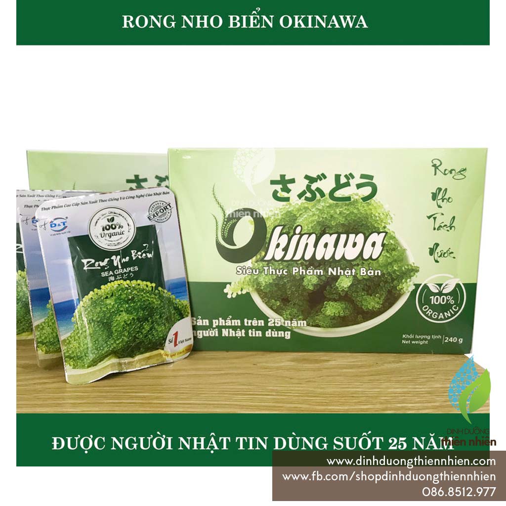 Rong Nho Tách Nước Okinawa Sea Grapes - Siêu Thực Phẩm Nhật Bản, Hộp 240g, 100g, Sốt Mè Rang