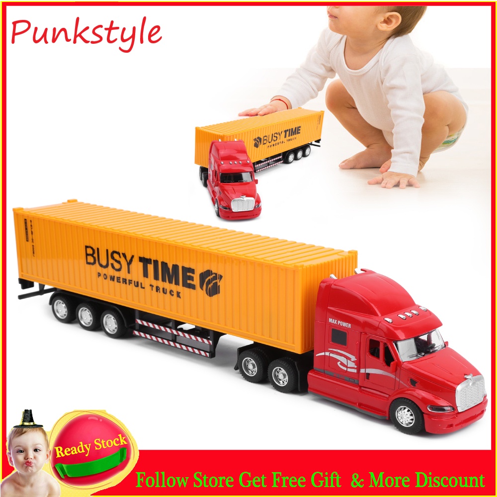 Mô hình xe container đầu kéo tỉ lệ 1: 48 làm từ hợp kim có âm thanh đèn độc đáo