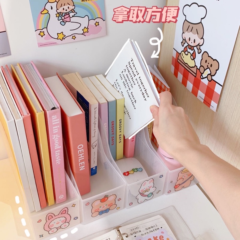 Khay đựng tài liệu để bàn chât liệu nhựa trắng trong tặng kèm sticker trang trí