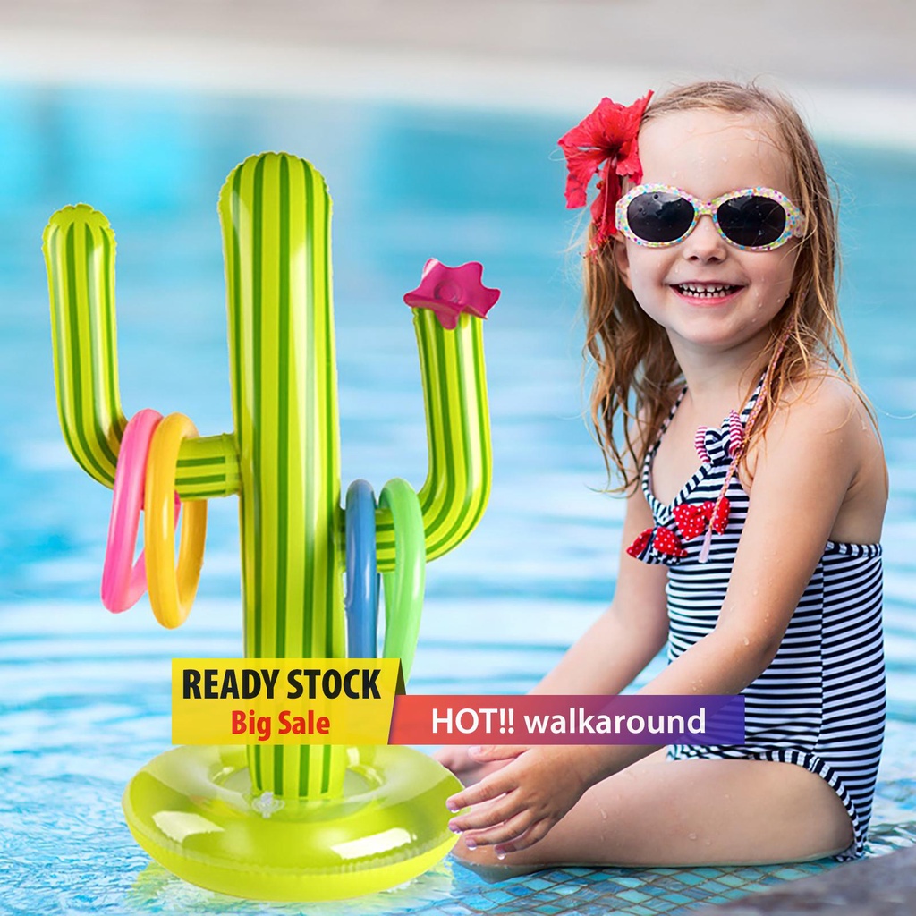 walkaround Water Game Inflatable Cactus Ring Toss Game Set Pool Beach Lawn Party Toy