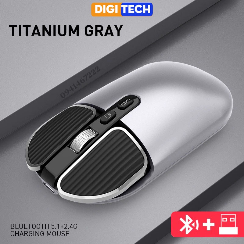 Chuột không dây thông minh AI kết nối bluetooth+ 2.4ghz cho điện thoại, máy tính bảng, PC, pin sạc lại