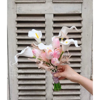 Hoa Cầm Tay Cô Dâu - Tone Màu Pastel - Chất Liệu Lụa Cao Câp RND35