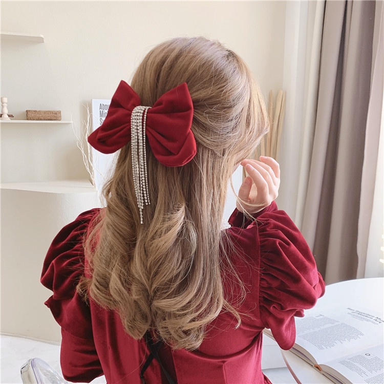 Kẹp Tóc Nơ Đen Đính Đá Lấp Lánh