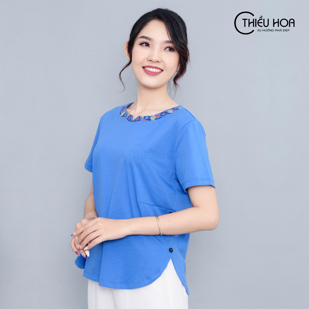 Áo Thun Trung Niên Thêu Hoa Đơn Giản Thiều Hoa T685