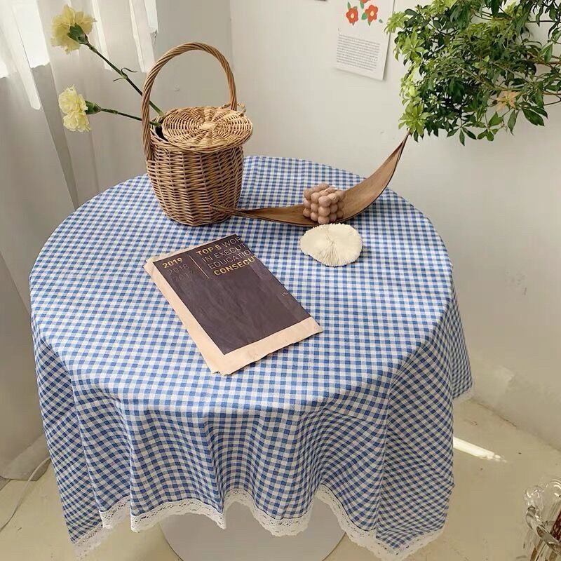 Khăn Trải Bàn Vải Lanh Cotton Sọc Caro Đủ Màu, Thảm Trải Picnic Decor Vintage (Viền Cạnh Không Ren)