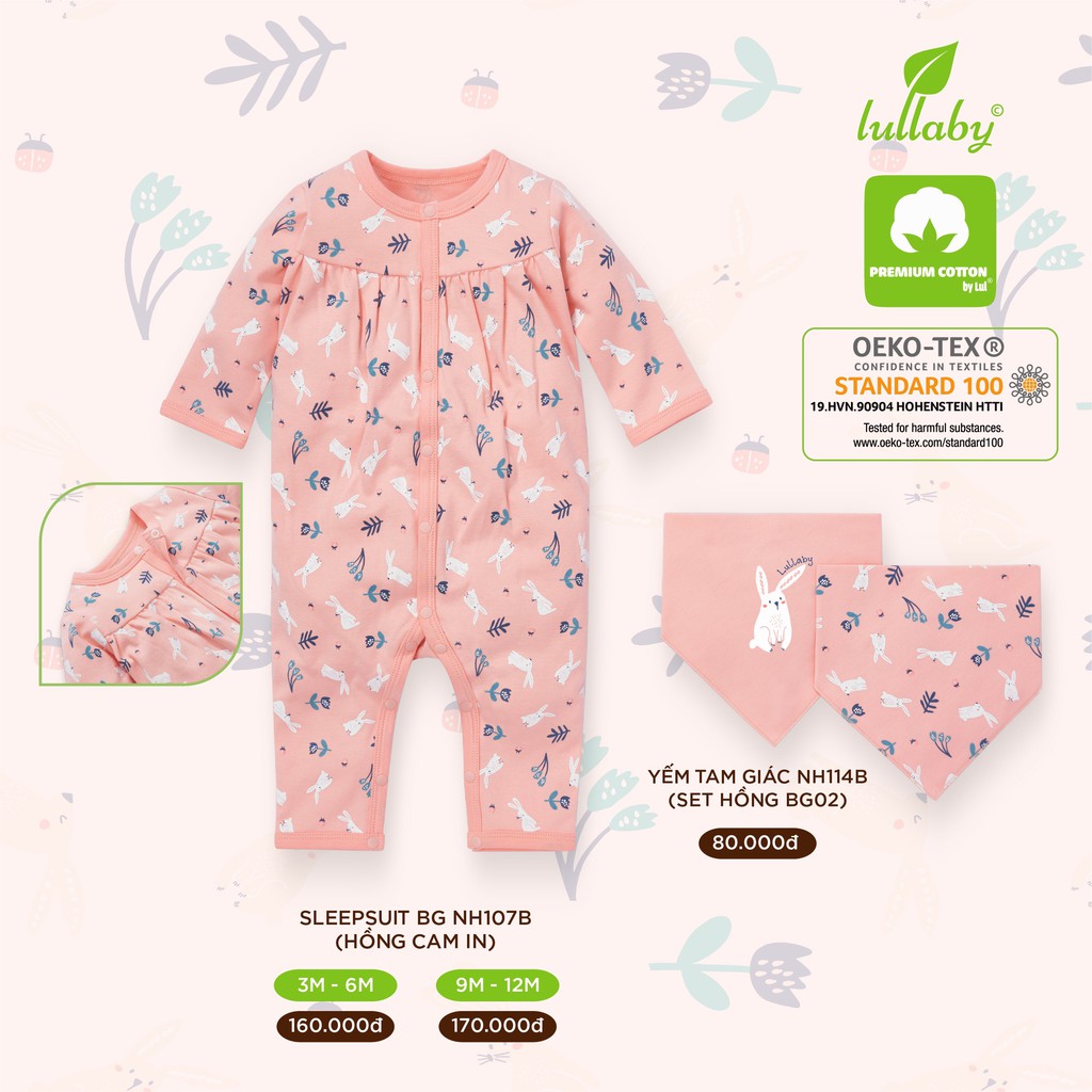 Body liền quần Lullaby cotton dày, sleepsuit Lullaby chất nỉ mềm mịn, hàng cao cấp chính hãng