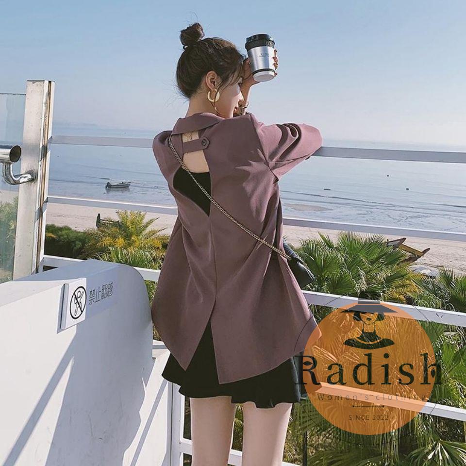 Áo khoác blazer thiết kế hở lưng phong cách đường phố màu sắc tùy chọn dành cho bạn nữ