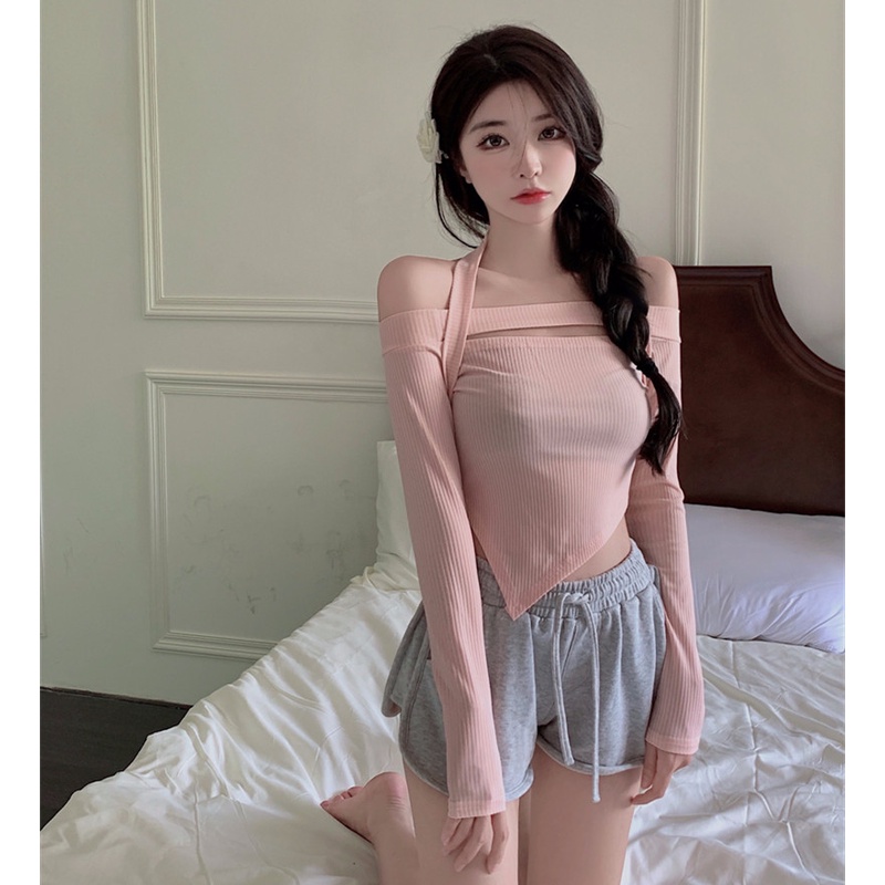 Thời Trang Áo Thun Tay Dài Thiết Kế Lệch Vai Cho Nữ