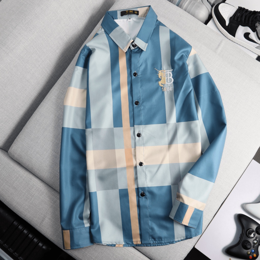 Áo Sơ Mi Nam Phối Sọc Đơn Tính Phong Cách Hàn Cá Tính Thời Trang